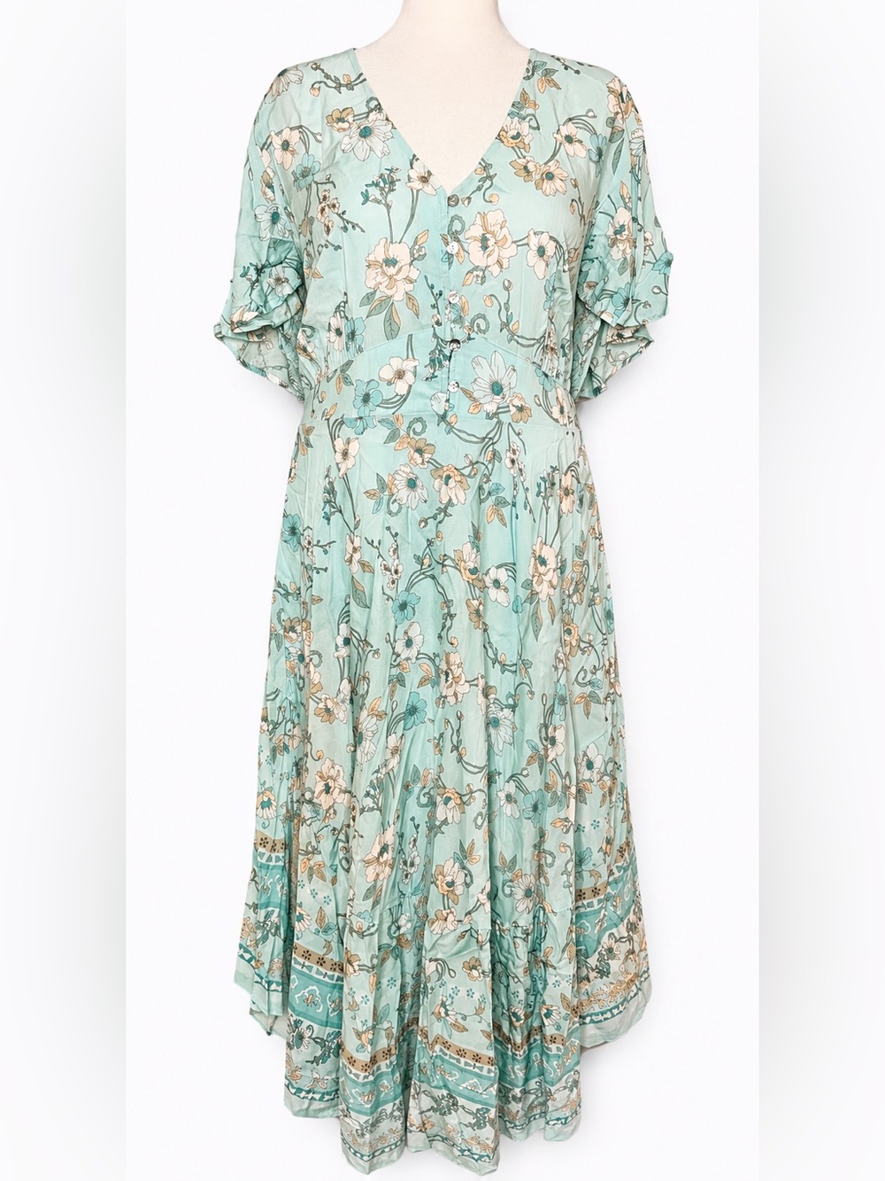 NWT Starling Reine Floral Maxi Dress Large Mint Blue Boho Cottagecore
